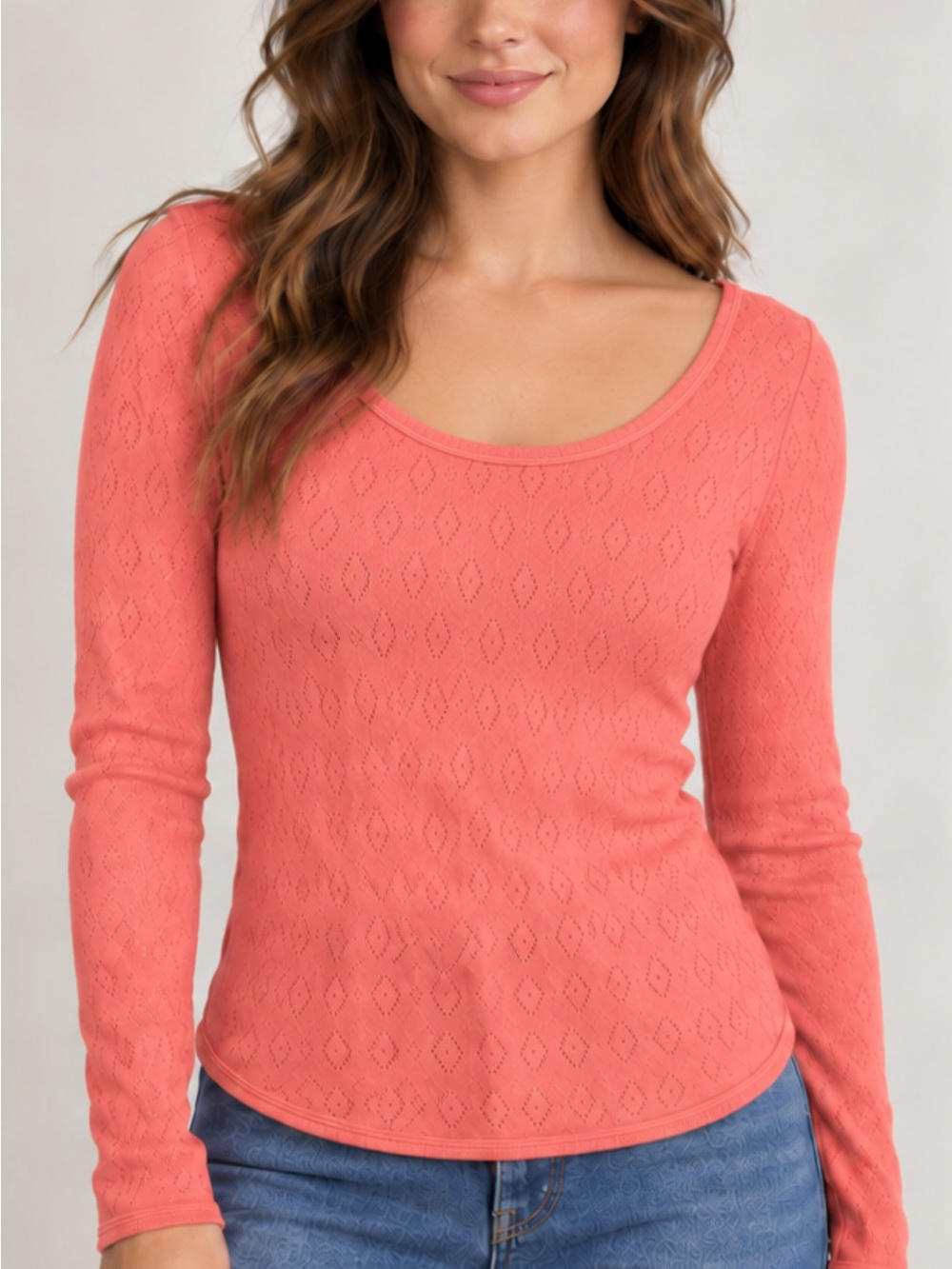 Coral Scoop Neck Lightweight T-shirt